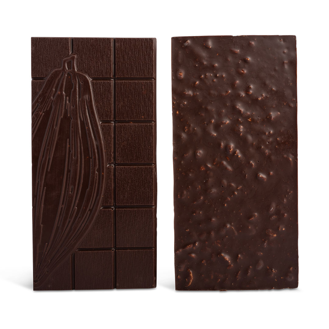 Tablette aux amandes caramélisées enrobées de chocolat au noir
