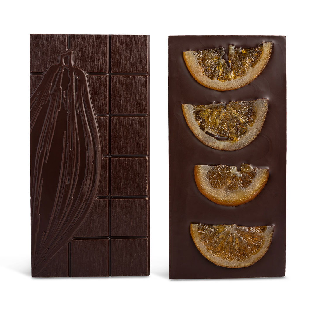 Tablette de chocolat noir aux oranges confites